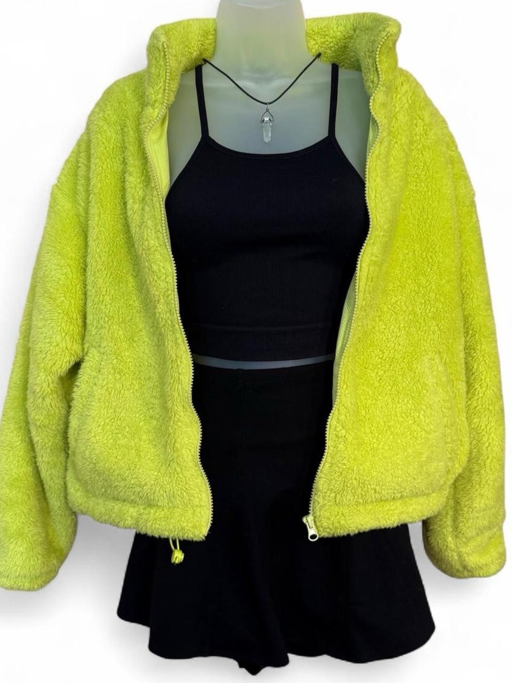 Forever 21 Neon Lime Sherpa Zip Jacket